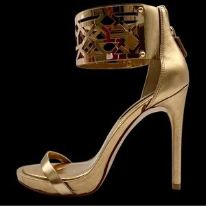 BCBGMAXAZRIA Estie High-Heel Sandal Gold 7.5M Women's Shoes Stiletto Sexy